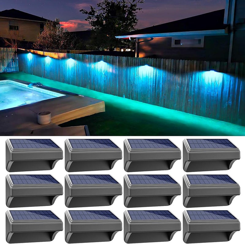 Aulanto 12 Pack Solar Fence Lights, IP65 Waterproof Outdoor Lights with Warm White and RGB Color Modes for Backyard, Garden, Wall, Deck, Stairs - Image 1